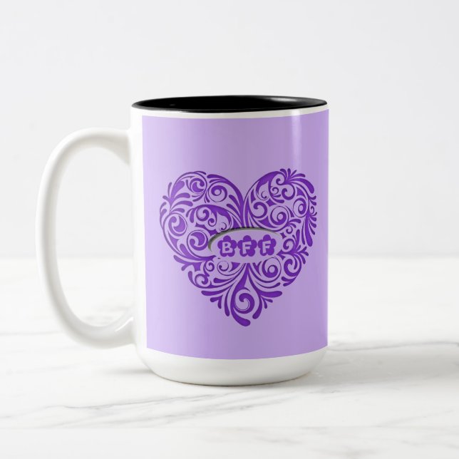 2 Couleurs Tasse pourpre personnalisée de coeur de BFF (Gauche)