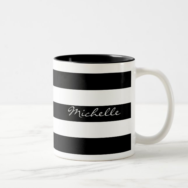 2 Couleurs Tasse rayée noire et blanche personnalisée (Droit)