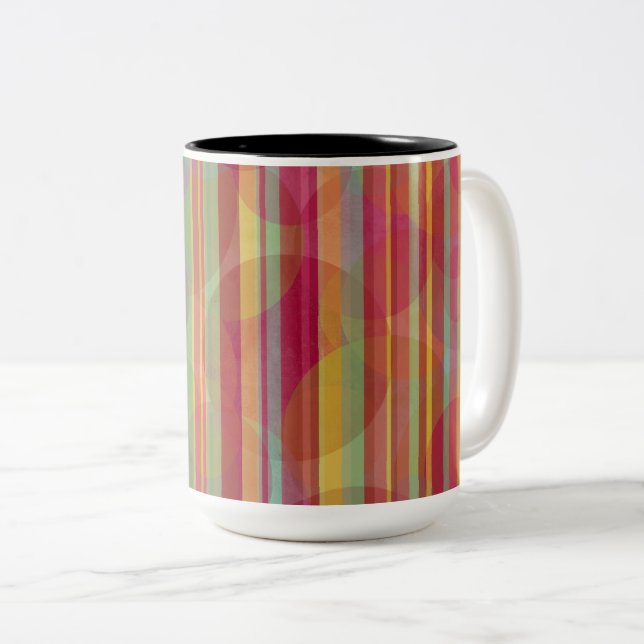 2 Couleurs Tasse rayée rouge vif, or, rose et verte (Devant droit)