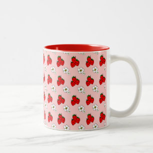 2 Couleurs Tasse Rétro Rouge à Motif de Fraises et Fleurs