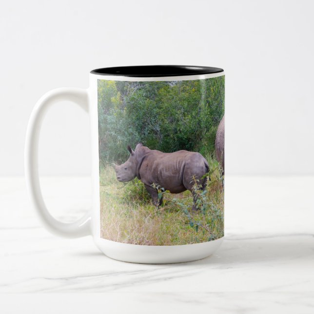 2 Couleurs Tasse rhinocéros blanc mère et bébé (Gauche)