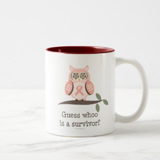 2 Couleurs Tasse rose de hibou de ruban de survivant de