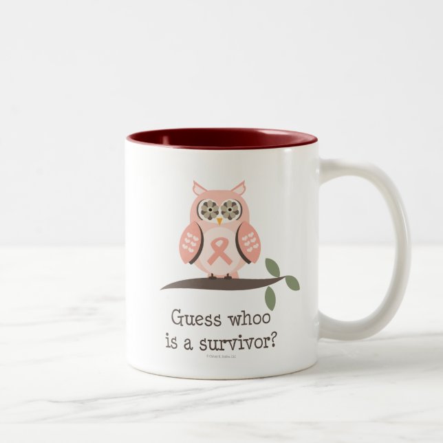 2 Couleurs Tasse rose de hibou de ruban de survivant de (Droit)
