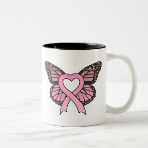 2 Couleurs Tasse rose de papillon de coeur de ruban