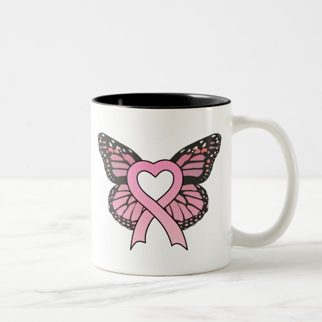 2 Couleurs Tasse rose de papillon de coeur de ruban (Droit)