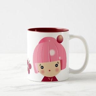 2 Couleurs Tasse rose de triplet de Kokeshi