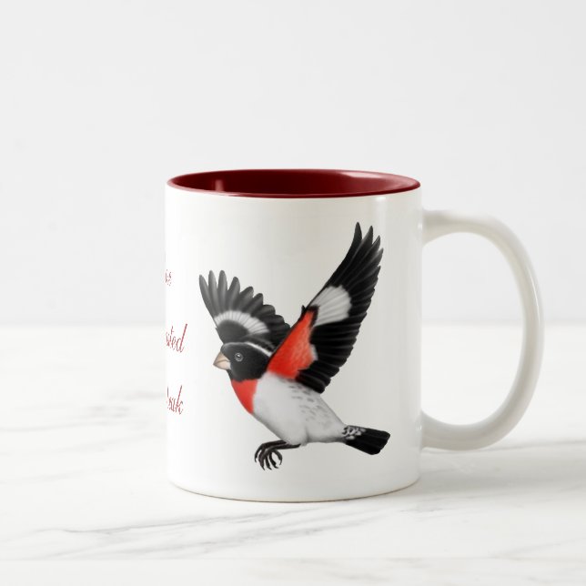 2 Couleurs Tasse rose personnalisable d'oiseau de gros-bec de (Droit)