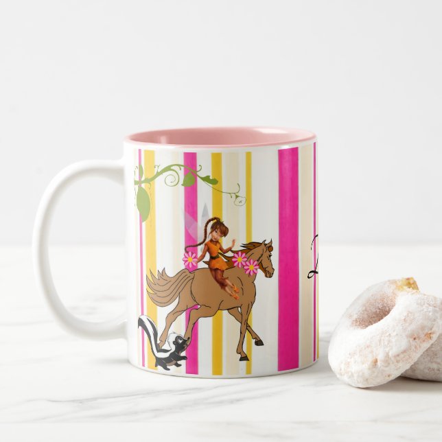 2 Couleurs Tasse Rose Rayure Poney Fée (Avec donut)