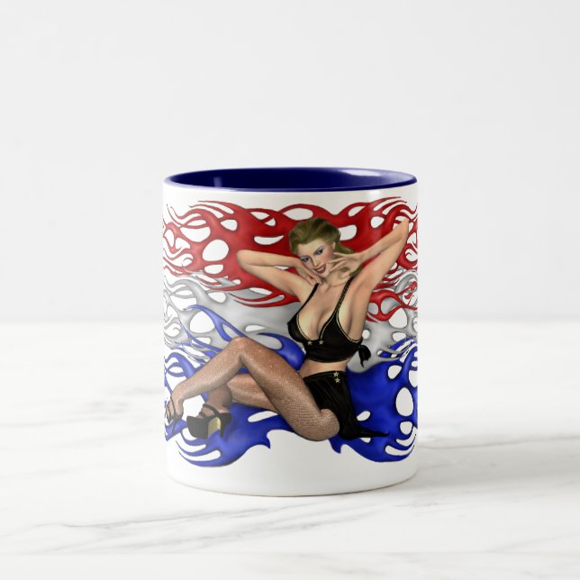2 Couleurs Tasse rouge, blanche et bleue de Pin- de gloire (Centre)