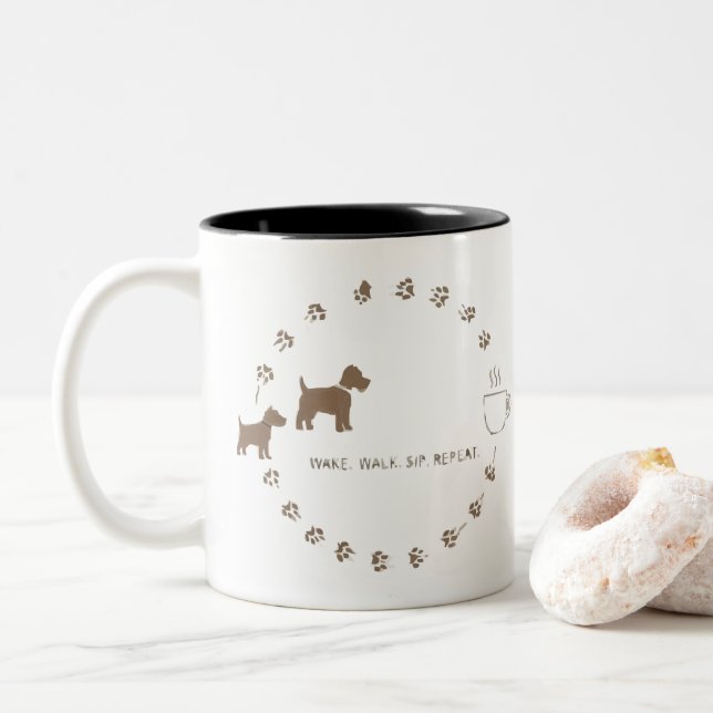 2 Couleurs Tasse Routine Promenade Chien & Café (Avec donut)