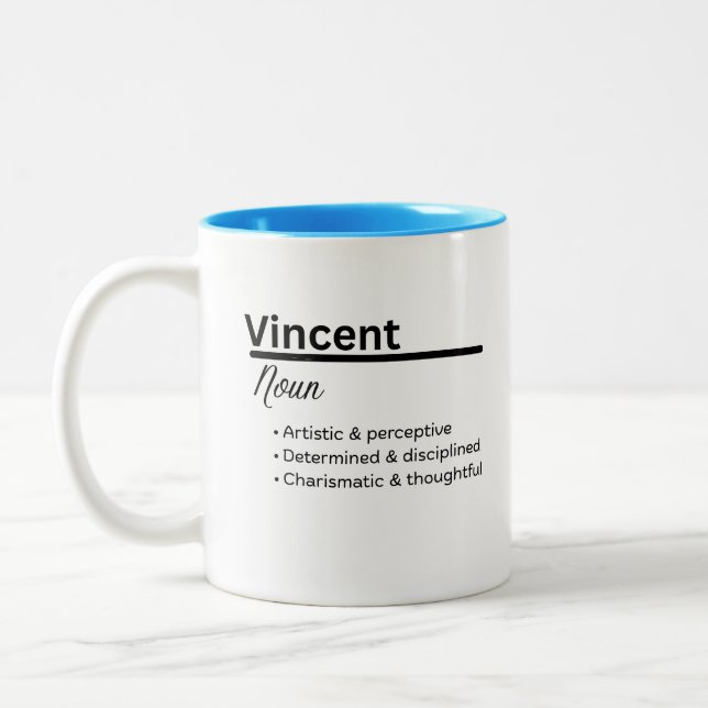 2 Couleurs Tasse Signification du Nom Vincent | Nom de Garçon (Gauche)