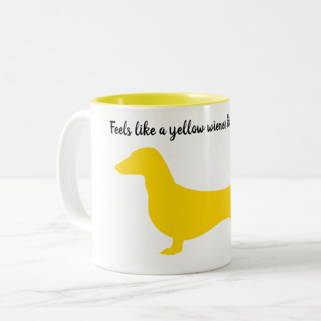 2 Couleurs Tasse Silhouette Jaune de Teckel (Devant gauche)