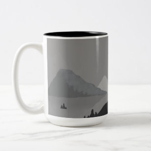 2 Couleurs Tasse simple avec paysage montagneux gris