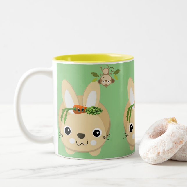 2 Couleurs Tasse Singe Lapin Carottes & Pois Vert Jaune (Avec donut)