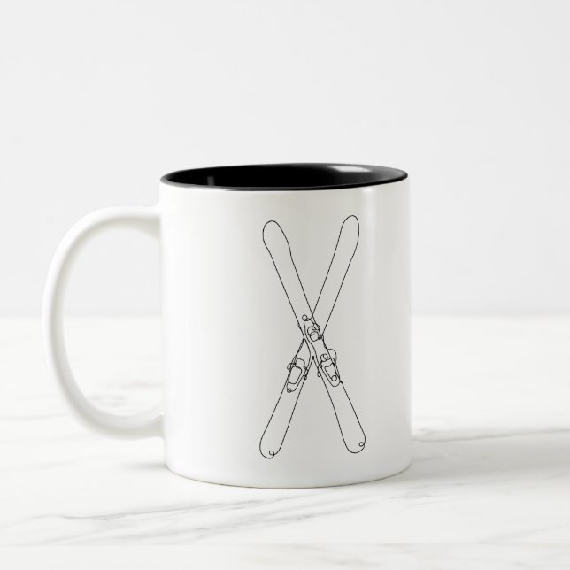 2 Couleurs Tasse skis croisés dessin linéaire (Gauche)