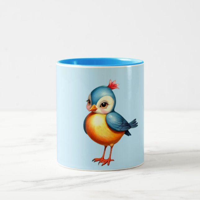 2 Couleurs Tasse Super Mignonne Oiseau Bleu (Centre)