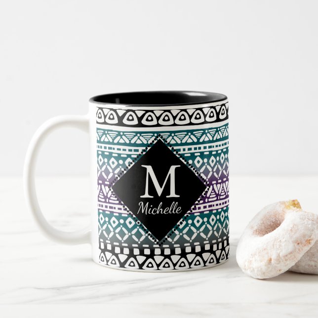 2 Couleurs Tasse tribale de monogramme d'impression (Avec donut)