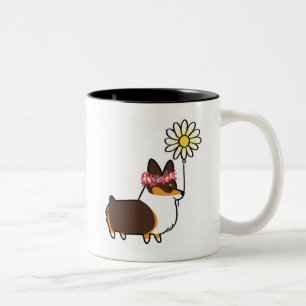 2 Couleurs Tasse tricolore   CorgiThings de fleur de corgi de
