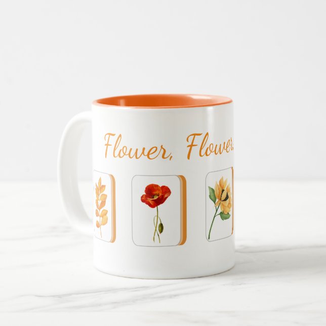2 Couleurs Tasse Tuiles Fleur de Mahjong (Devant gauche)