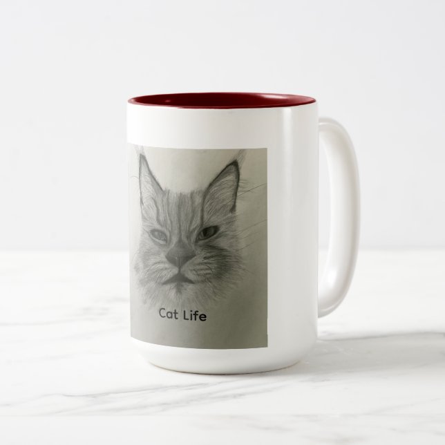 2 Couleurs Tasse Vie de Chat (Devant droit)