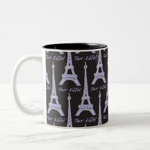 2 Couleurs Tasse violette et noire de la Tour Eiffel de Paris