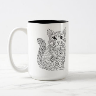 2 Couleurs Tasse Zentangle Chat | Tasse à café Mandala Chat p