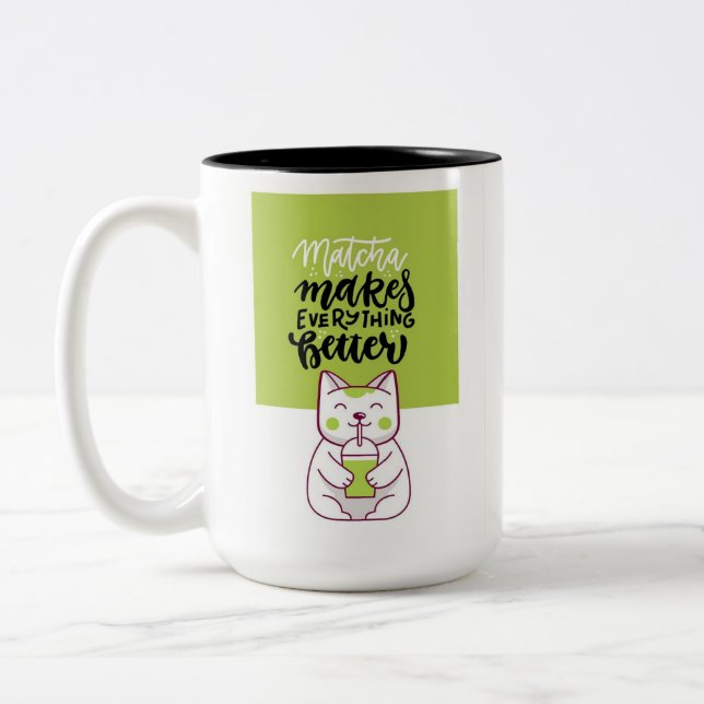 2 Couleurs Thé matcha chat drôle tasse (Gauche)
