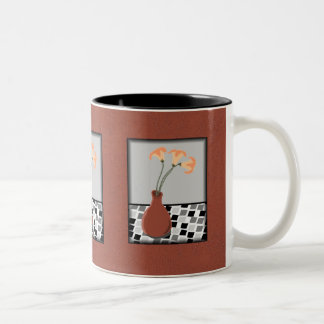 2 Couleurs Vase rouge avec des fleurs sur une tasse carrelée