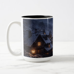 2 Couleurs Village enneigé Château Tasse noire