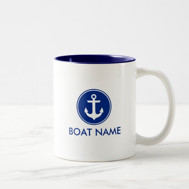 2 Couleurs WB blanc bleu nautique de tasse de nom de bateau (Droit)