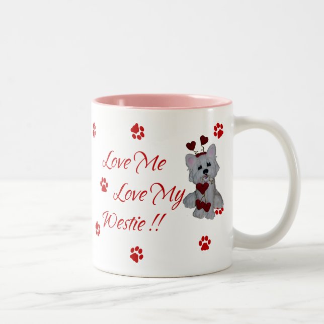 2 Couleurs Westie m'aiment amour ma tasse (Droit)
