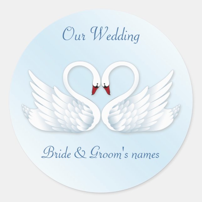 2 cygnes blancs stylisés autocollant rond (Devant)