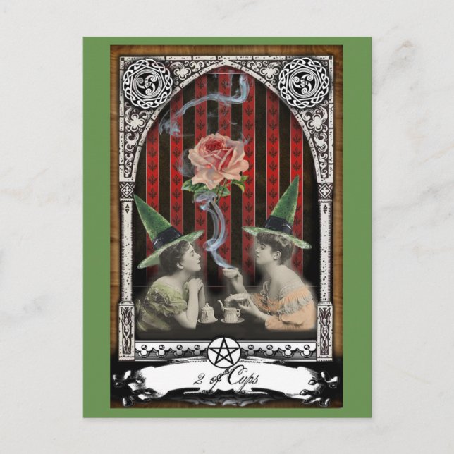2 de tasses Victorian sorcière carte postale Tarot (Devant)