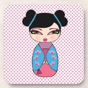 2 dessous de verre pour poupée Kokeshi avec dos en
