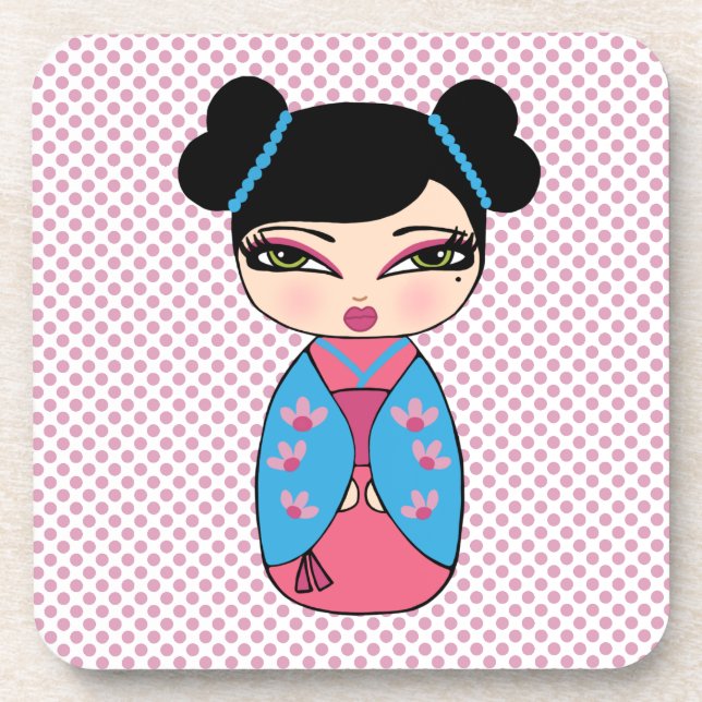 2 dessous de verre pour poupée Kokeshi avec dos en (Devant)