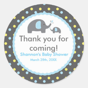 2 ÉLÉPHANTS Autocollant pour Baby Shower Bleu à po