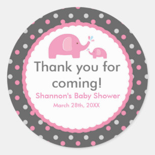 2 ÉLÉPHANTS ROSES Autocollant Baby Shower à pois
