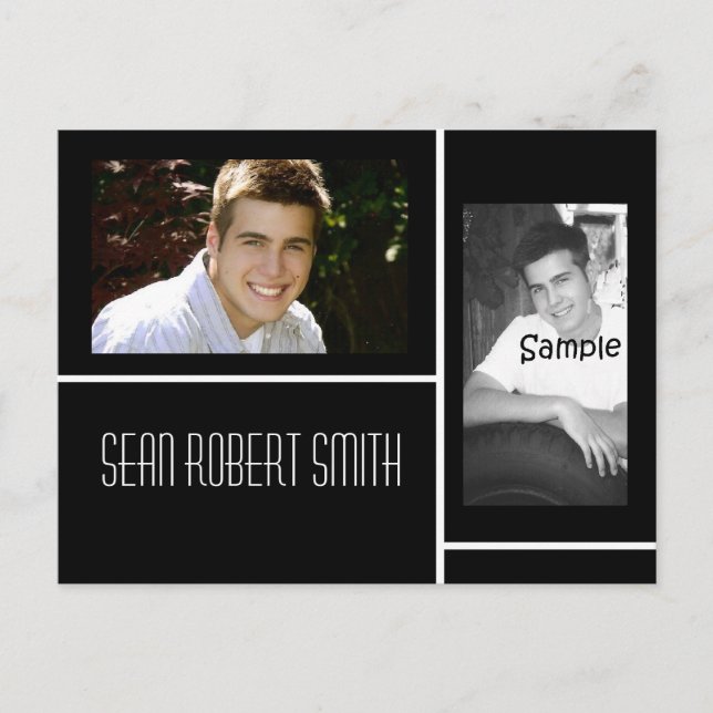 2 faire-part noir et blanc de diplômé de photo (Devant)