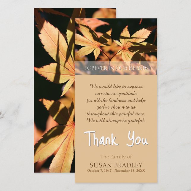 2 feuilles en Merci de la sympathie d'automne (Devant / Derrière)