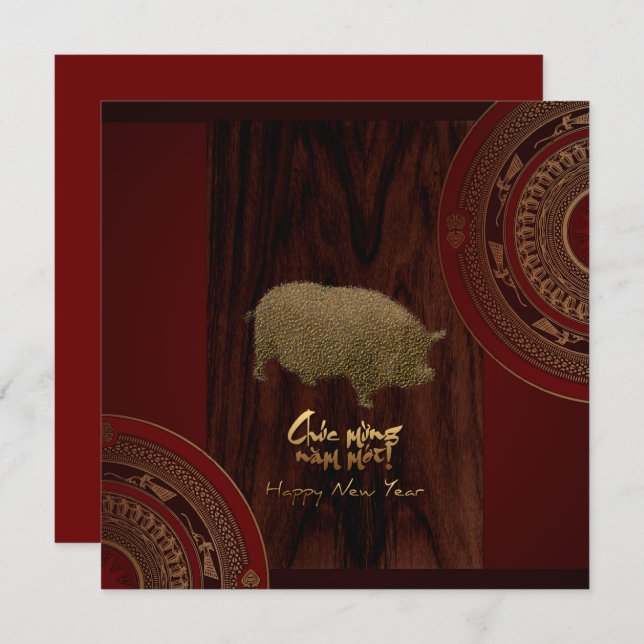 2 Fûts Année du porc Carré vietnamien Invitation (Devant / Derrière)