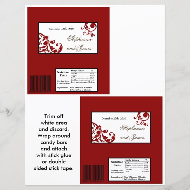 2 Hérshey's Grand Bar Wrapper Red Floral Filigree (Devant)