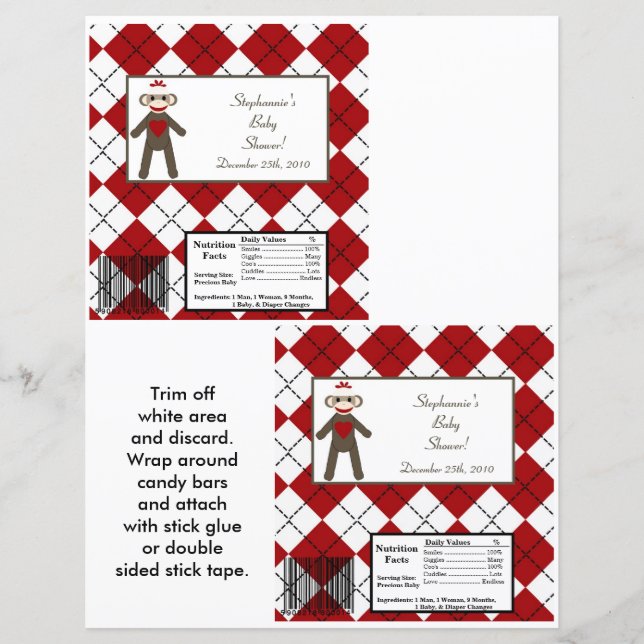 2 Hershey's Grand Bar Wrapper Red Sock Monkey (Devant)