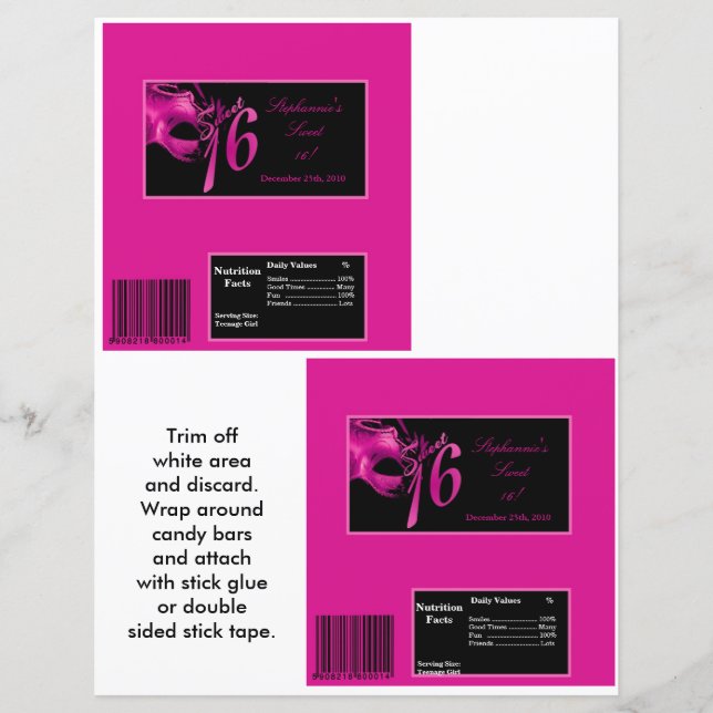 2 Hérshey's Grand Bar Wrapper Sweet 16 Hot Pink (Devant)