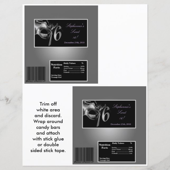 2 Hérshey's Grand Bar Wrapper Sweet 16 Silver (Devant)