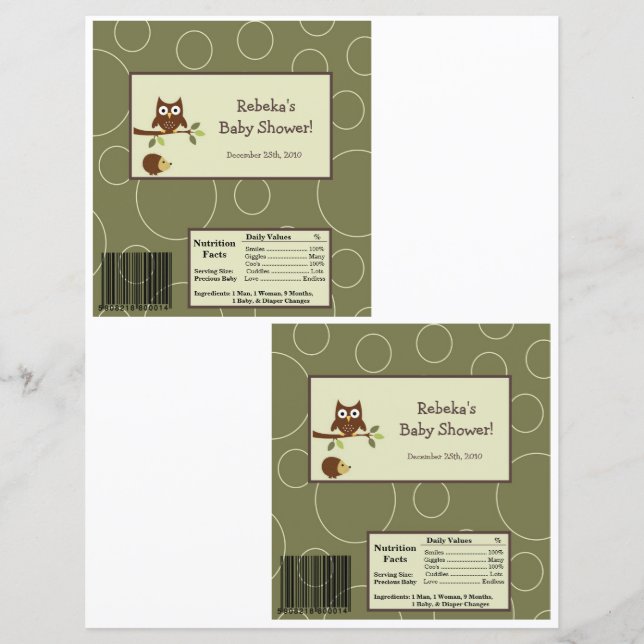 2 Hershey's Large Bar Wrapper Forrest Animal Owl (Devant)