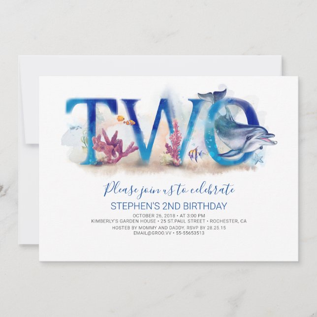 2 Invitation d'anniversaire Ocean Underwater World (Devant)