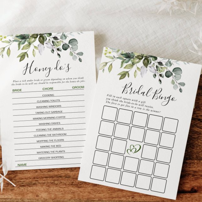 2 Jeux de Fêtes des mariées Élégante carte Eucalyp (Créateur téléchargé)