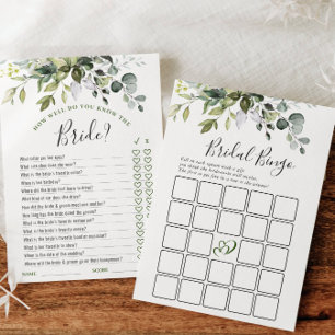 2 Jeux de Fêtes des mariées Élégante carte Eucalyp