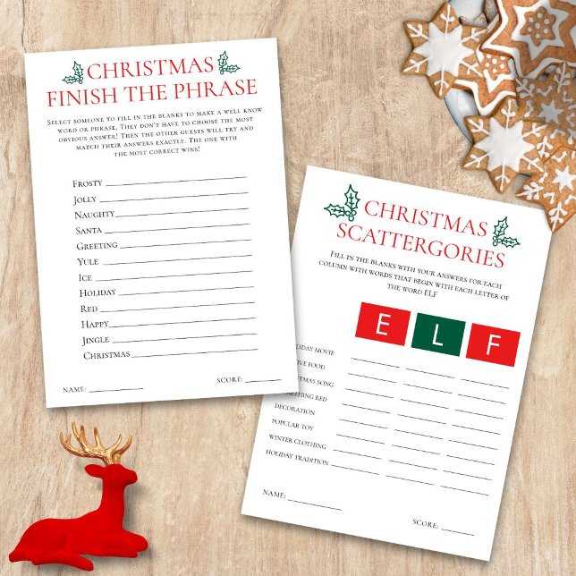 2 Jeux de Noël imprimables Cartes Scattegories (Front and back view)