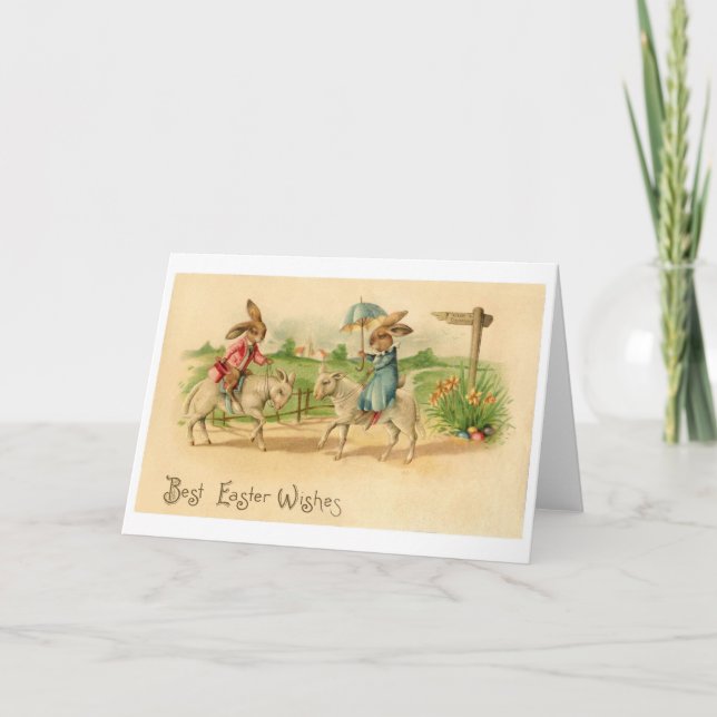 2 lapins de Pâques sur carte d'agneau (Devant)